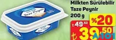 MİLKTEN SÜRÜLEBİLİR TAZE PEYNİR 200 G fiyat ve kampanya bilgisi